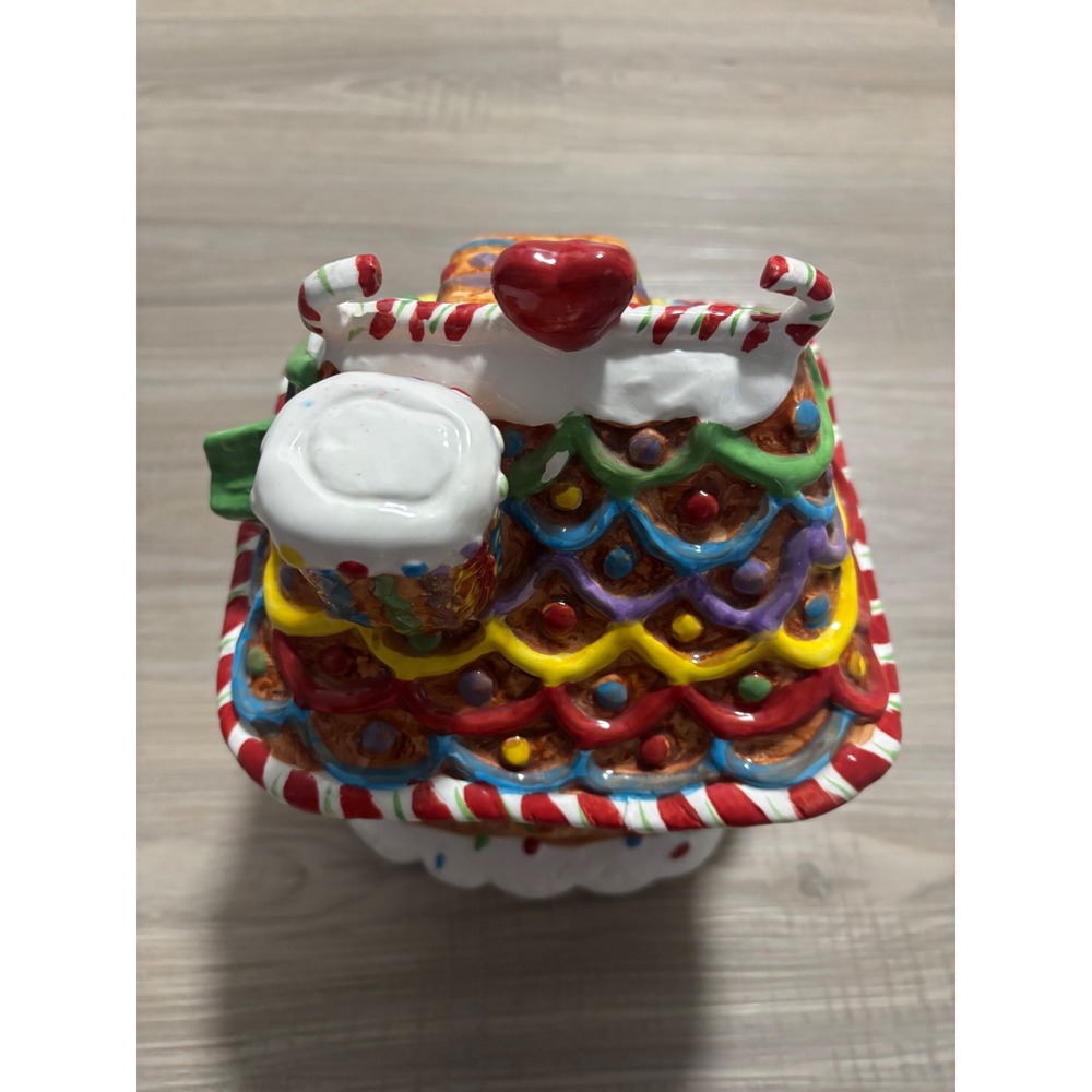 Vintage Christmas Gingerbread House Ceramic Cookie Jar Holiday Decor Multicolor - Picture 6 of 12